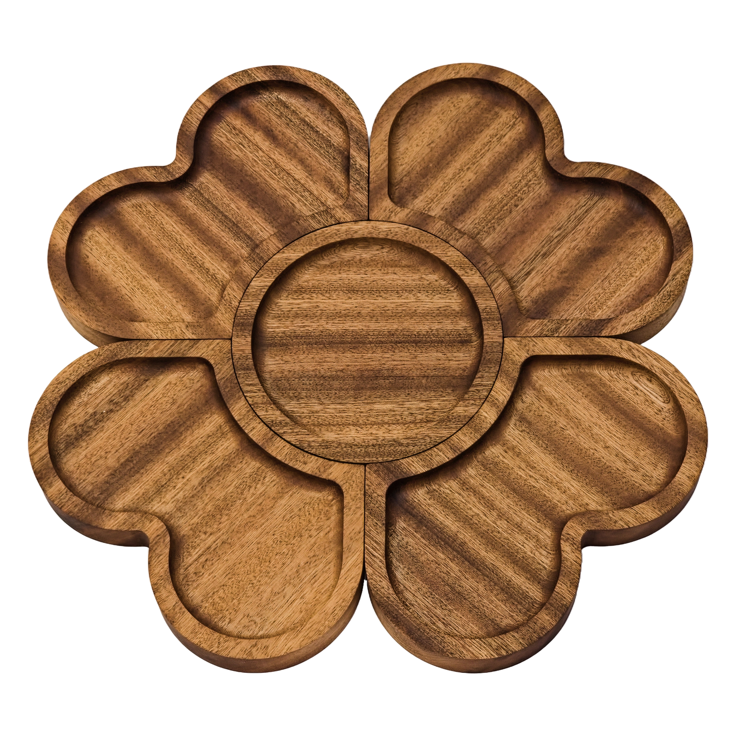 Elegant Sapele Wood Flower-Shaped Serving Tray Set