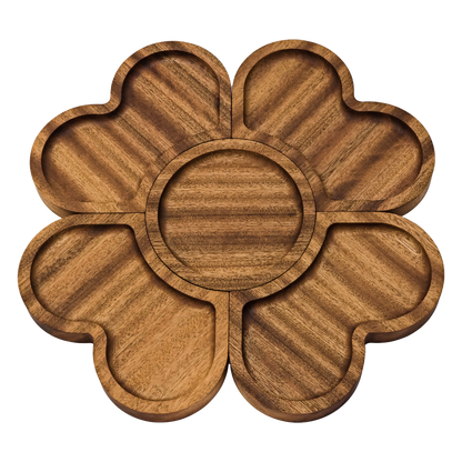 Elegant Sapele Wood Flower-Shaped Serving Tray Set