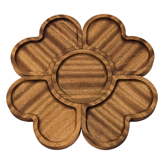 Elegant Sapele Wood Flower-Shaped Serving Tray Set