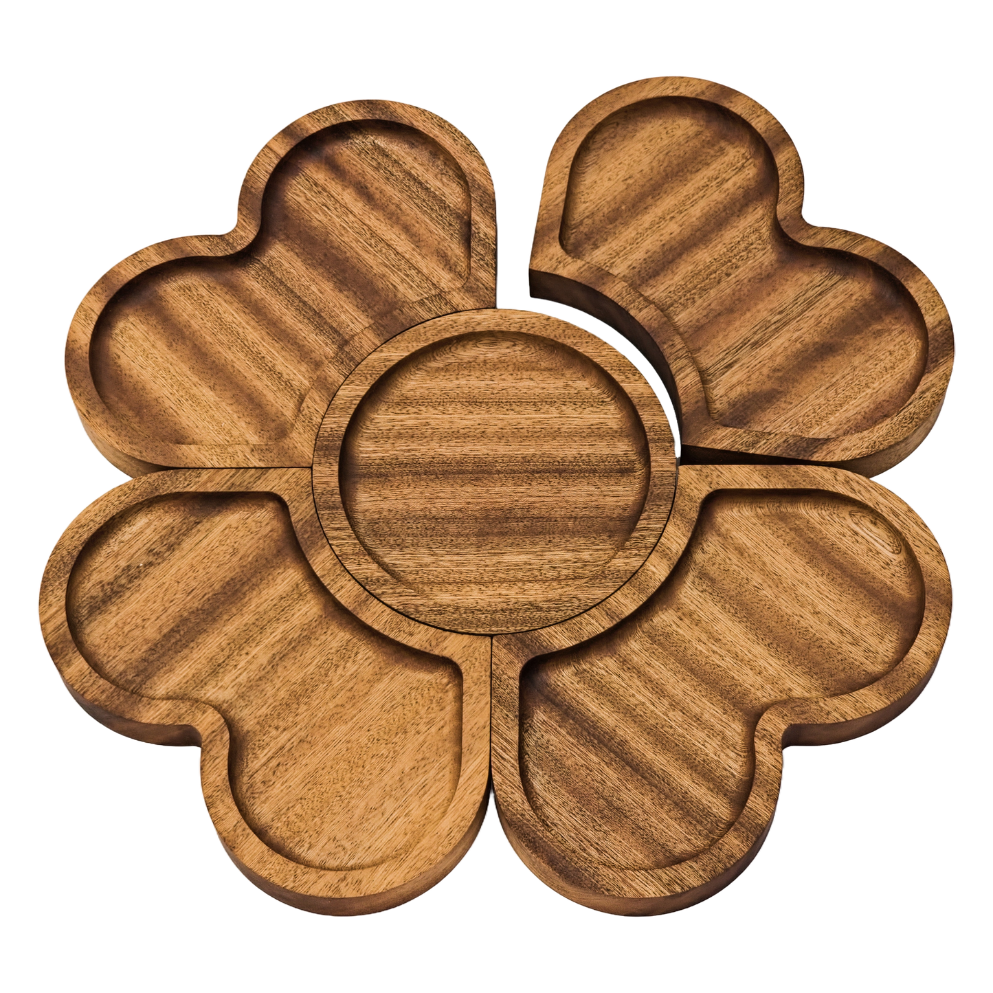 Elegant Sapele Wood Flower-Shaped Serving Tray Set