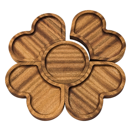 Elegant Sapele Wood Flower-Shaped Serving Tray Set