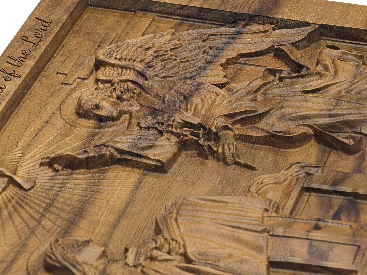 Walnut Annunciation Carving - Spiritual Centerpiece