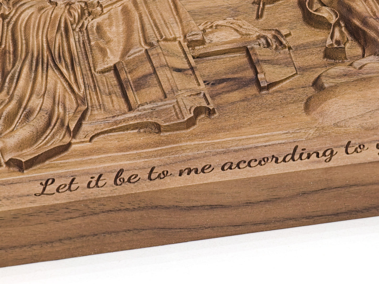 Walnut Annunciation Carving - Spiritual Centerpiece