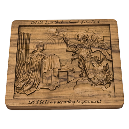 Walnut Annunciation Carving - Spiritual Centerpiece