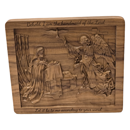 Walnut Annunciation Carving - Spiritual Centerpiece