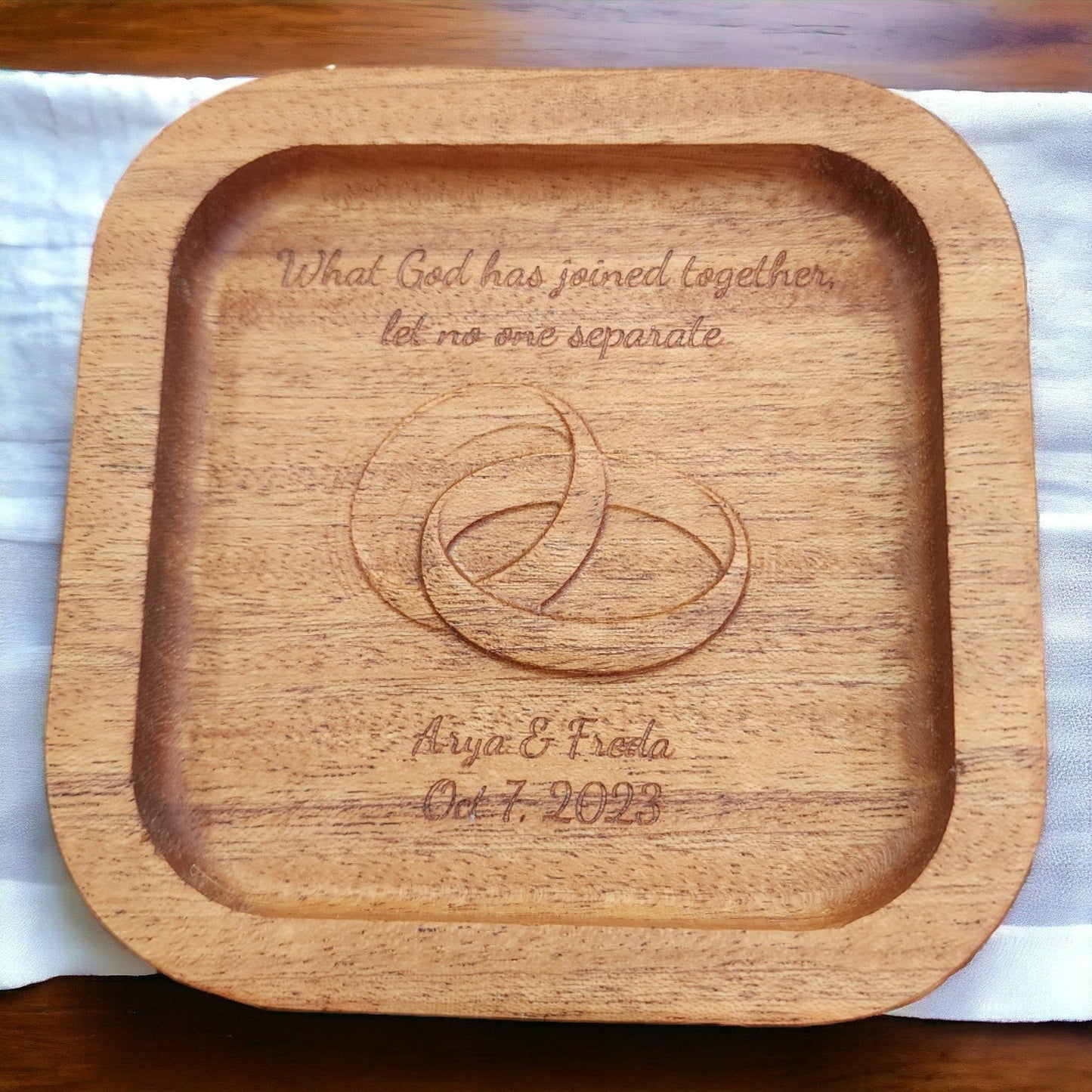 Carved Wedding Rings Tray - Harmony Hand Woodcrafts