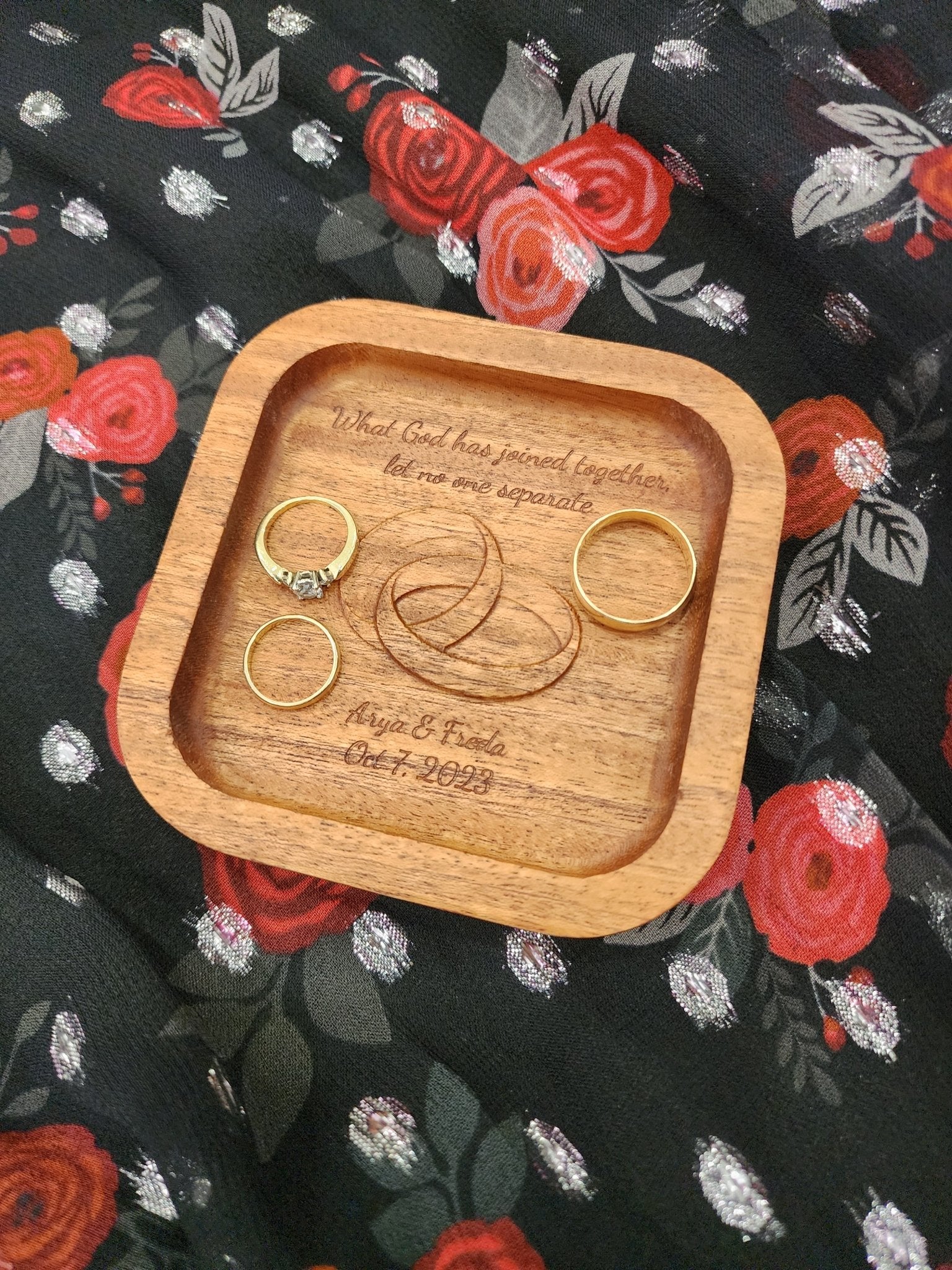 Carved Wedding Rings Tray - Harmony Hand Woodcrafts