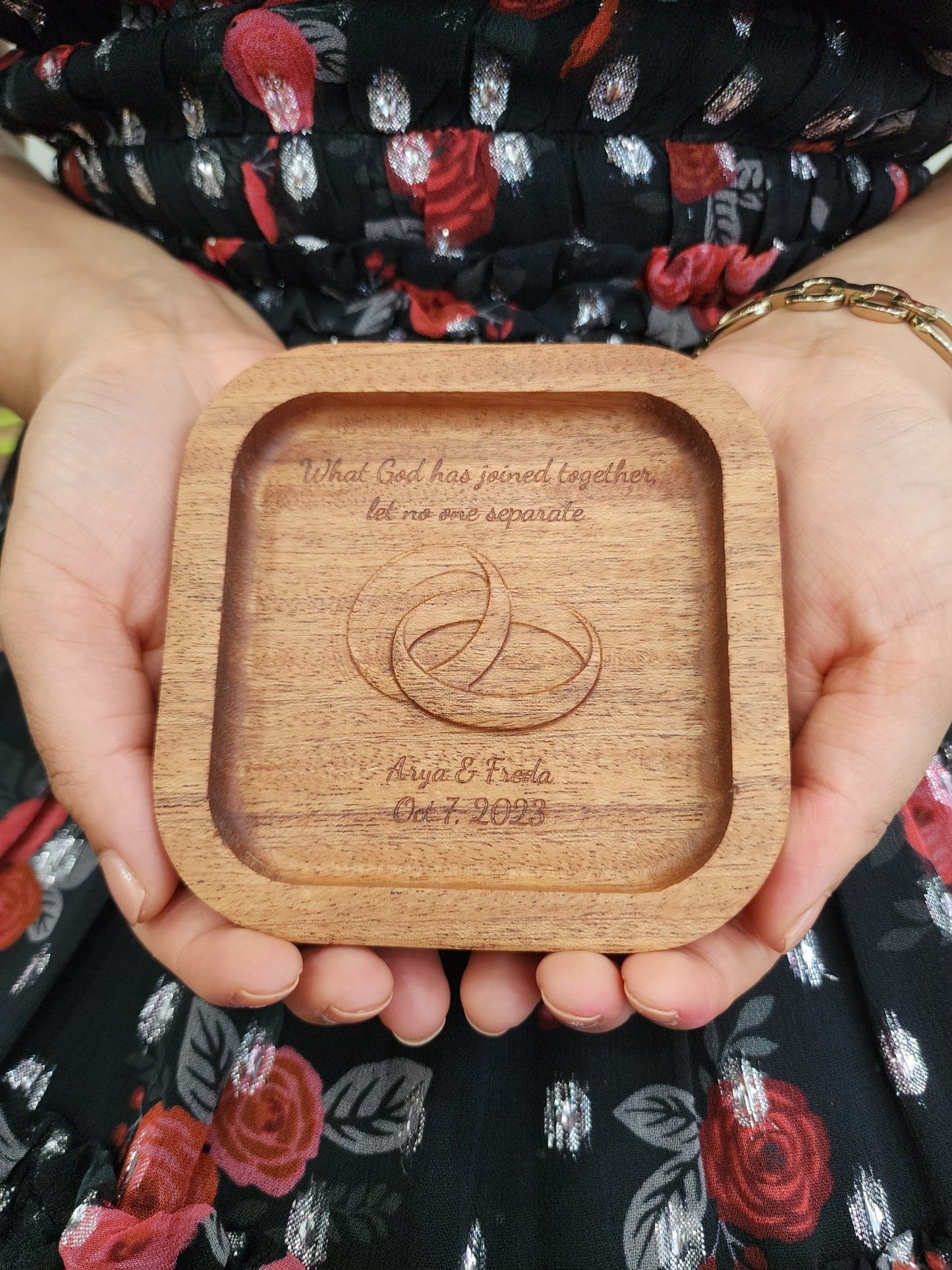 Carved Wedding Rings Tray - Harmony Hand Woodcrafts