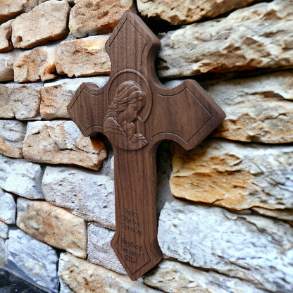 Elegantly Handcrafted Theotokos Baptism Cross - Personalizable - Harmony Hand Woodcrafts