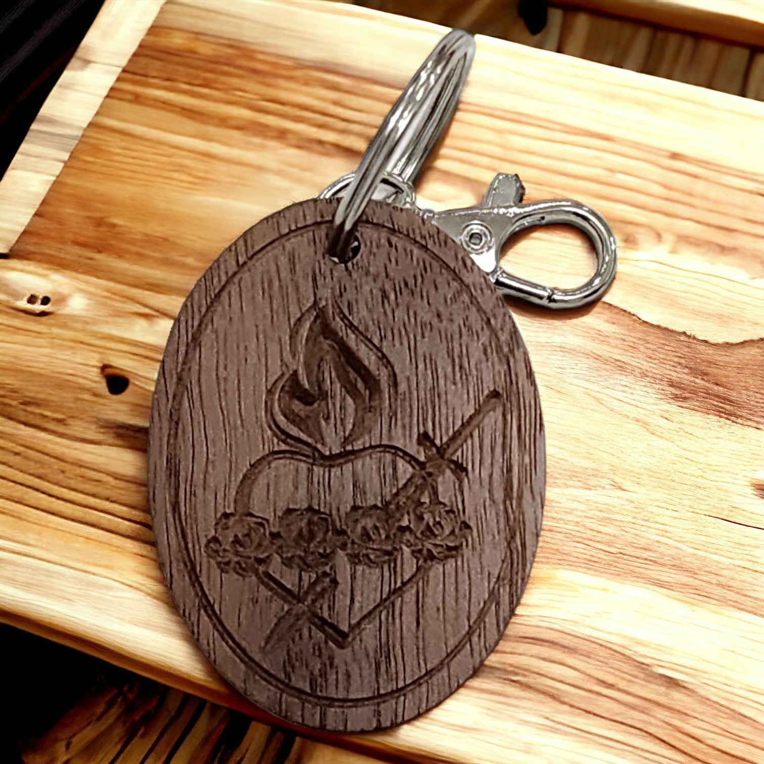 Holy Family Heart Keychain - Harmony Hand Woodcrafts