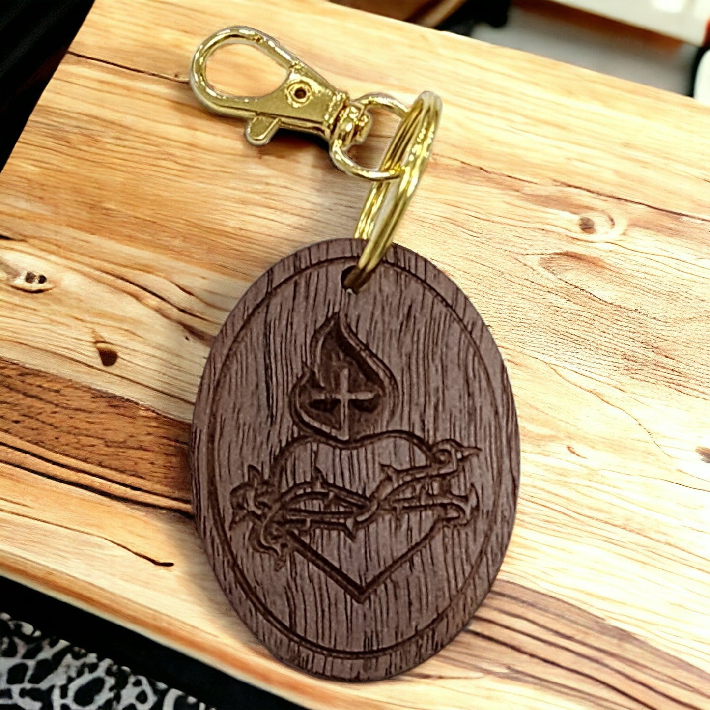 Holy Family Heart Keychain - Harmony Hand Woodcrafts