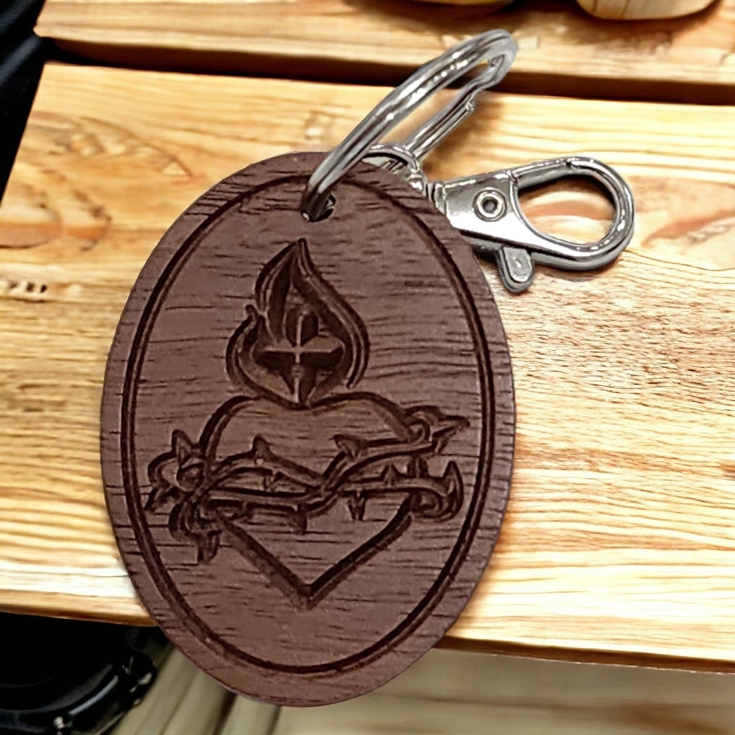 Holy Family Heart Keychain - Harmony Hand Woodcrafts