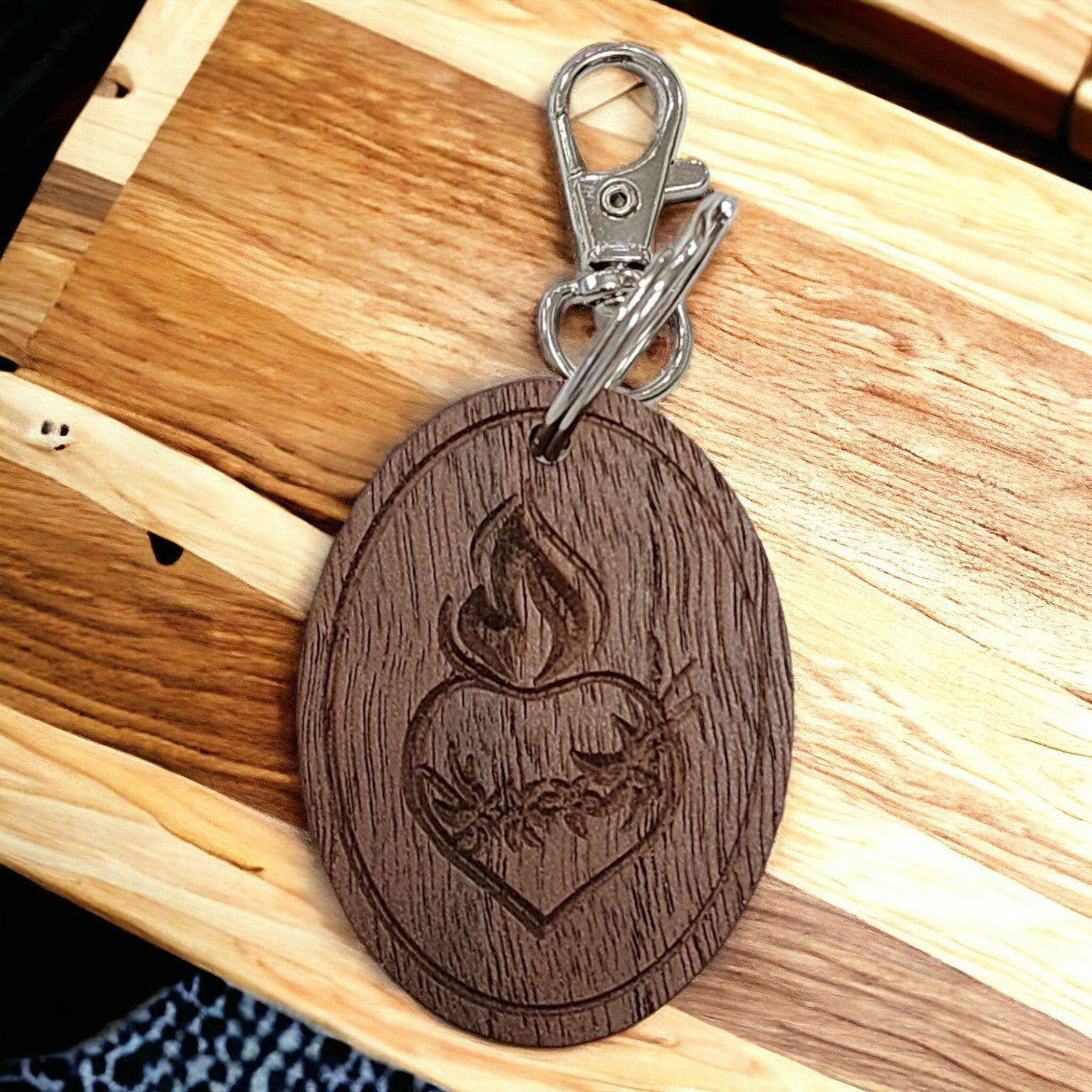 Holy Family Heart Keychain - Harmony Hand Woodcrafts