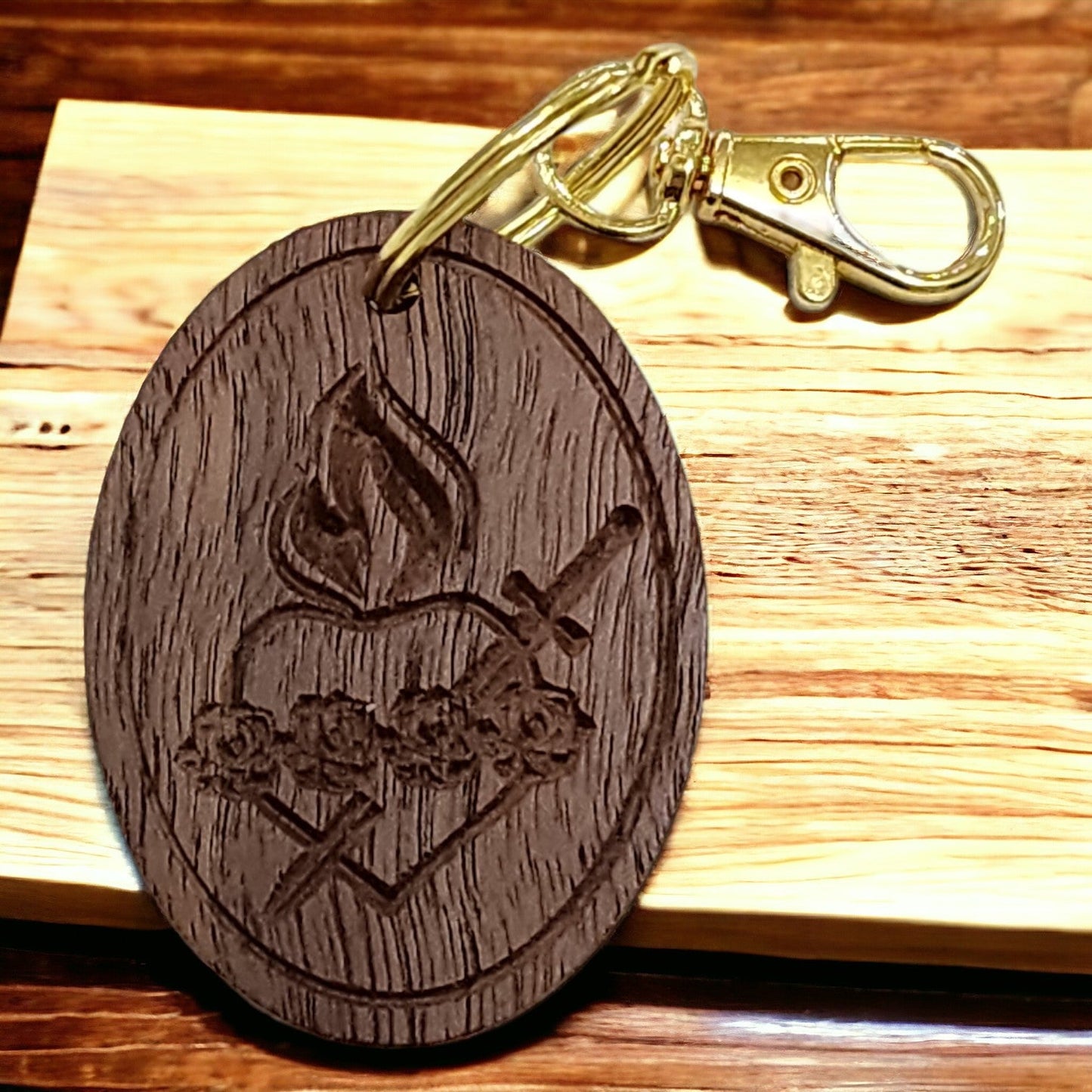 Holy Family Heart Keychain - Harmony Hand Woodcrafts