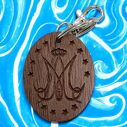 Walnut Marian Symbol Keychain - Harmony Hand Woodcrafts