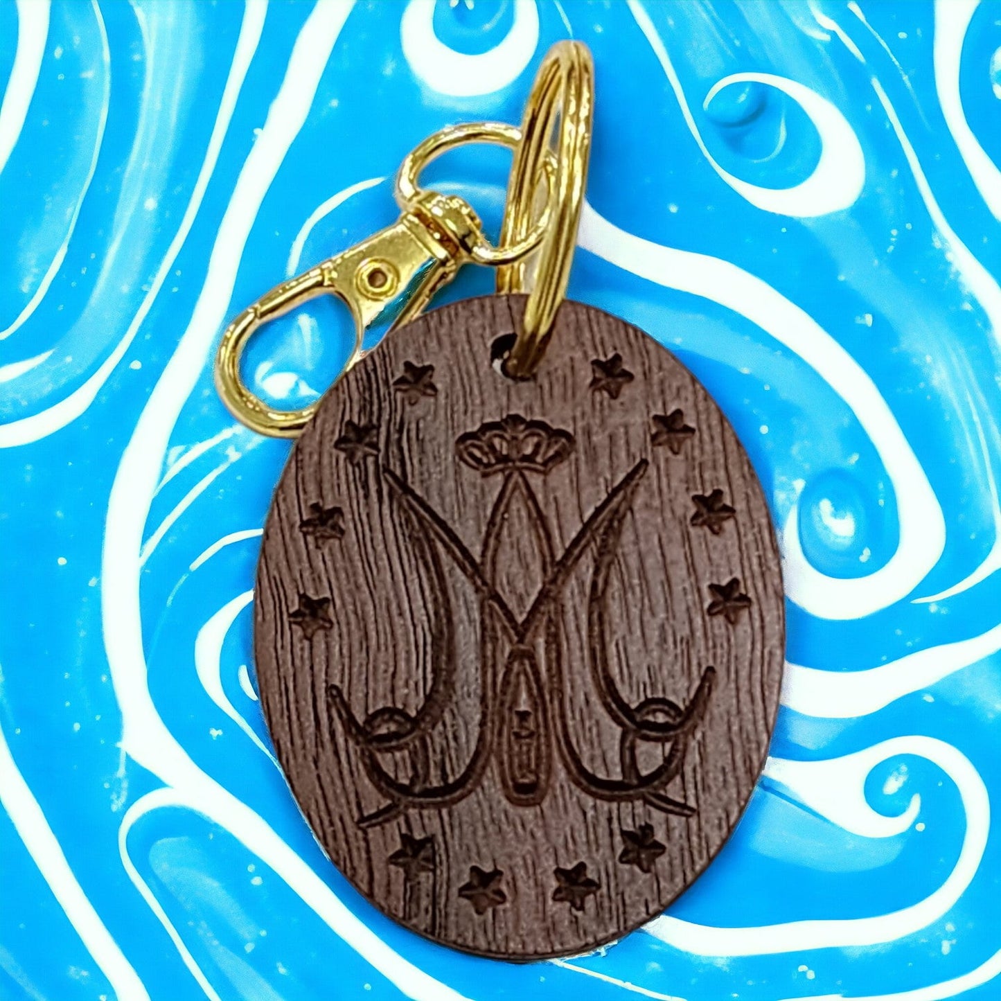 Walnut Marian Symbol Keychain - Harmony Hand Woodcrafts